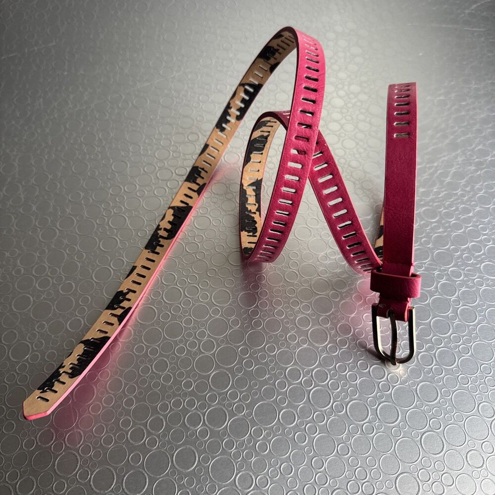 Betsey Johnson Hot Pink Skinny Belt Adjustable Neon Barbiecore Y2K - Size L
